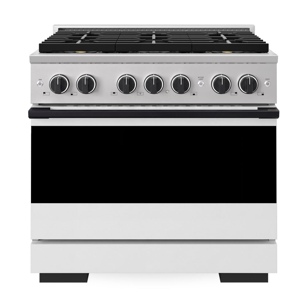 ZLINE Autograph Edition Marino 36-inch range in white matte PMDRZ-WM-36-MB, front view