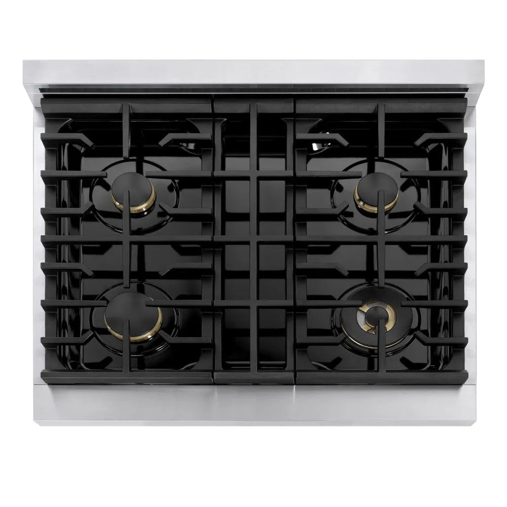 ZLINE Autograph Edition Marino 30-inch range in stainless steel and champagne bronze accents MGRZ-30-CB, from above