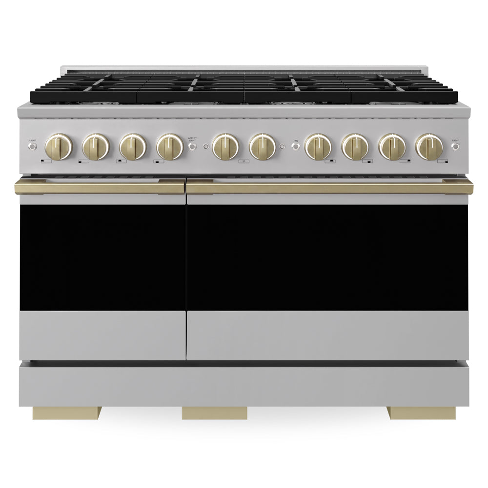 ZLINE Autograph Edition Marino 48-inch range in stainless steel and champagne bronze accents MGRZ-48-CB, front view