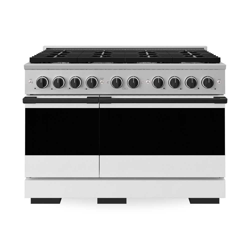 ZLINE Autograph Edition Marino 48-inch range in stainless steel with white matte door and matte black accents MGRZ-WM-48-MB