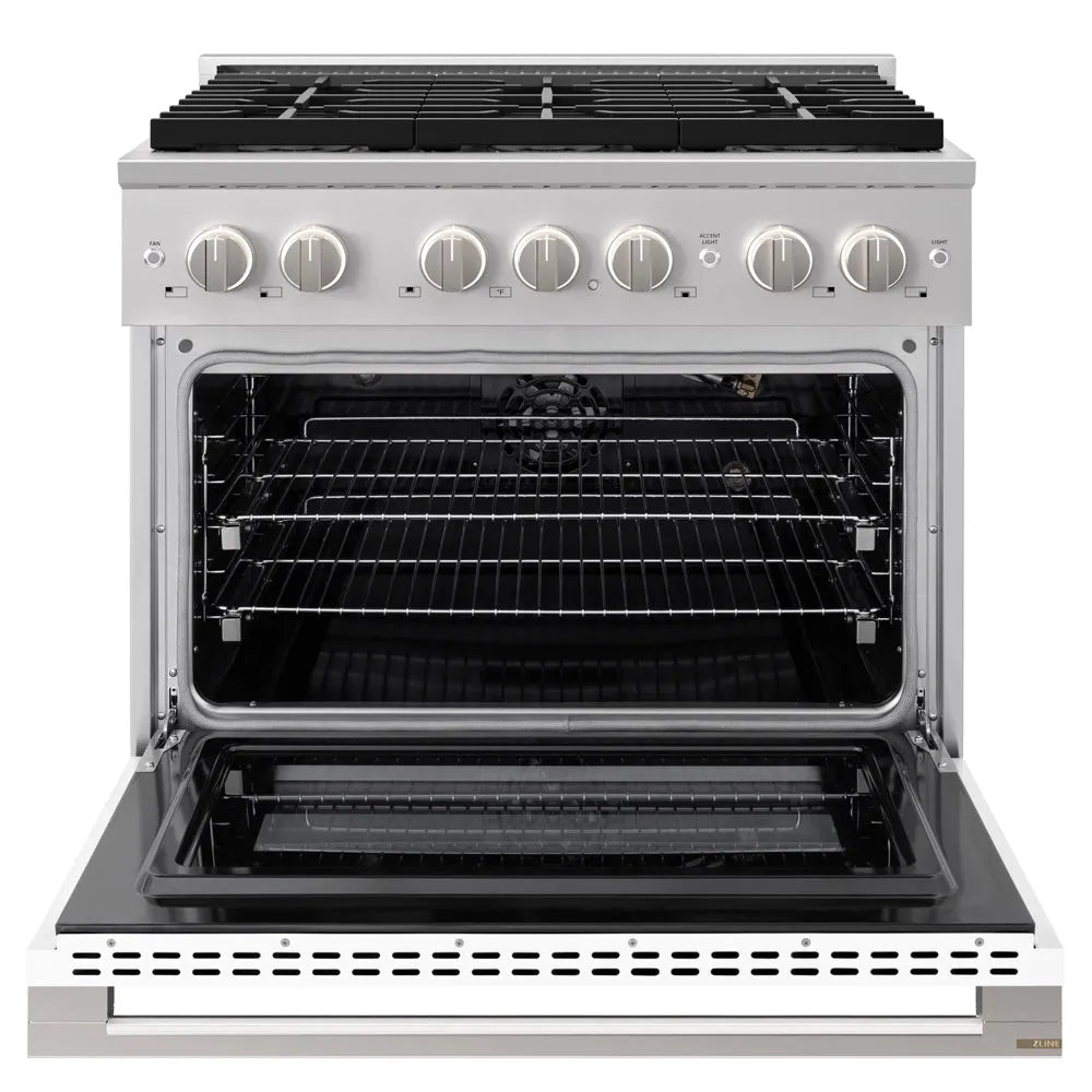 ZLINE Marino 36-inch range in white matte PMGR-WM-36, front view