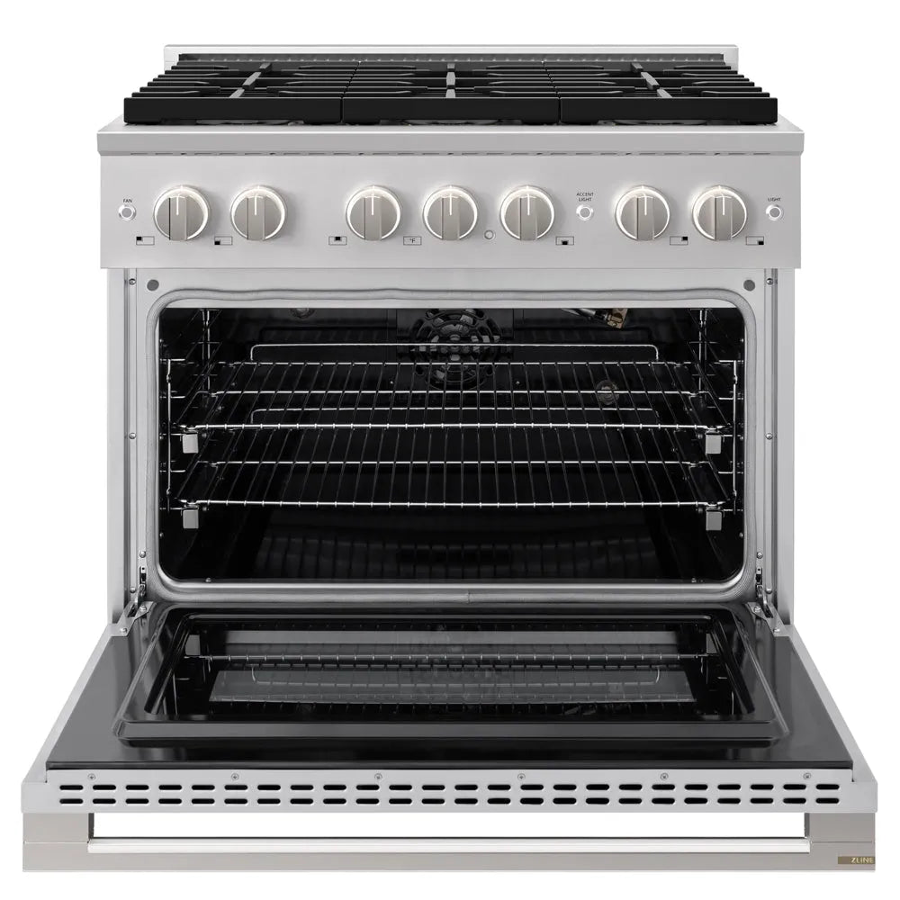 ZLINE Marino 36-inch range in stainless steel PMGR36, front view