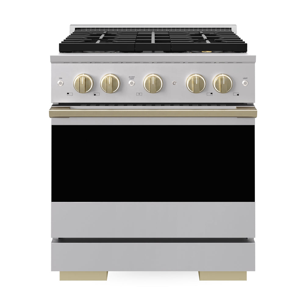 ZLINE Autograph Edition Marino 30-inch range in stainless steel and champagne bronze accents PMGRZ-30-CB, front view