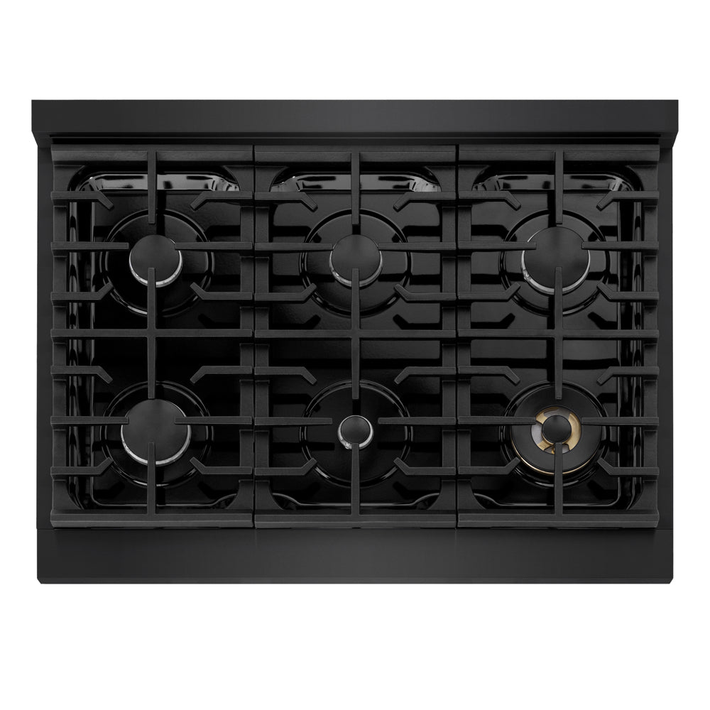 ZLINE Marino 36-inch range in black stainless steel MGRB-36, from above