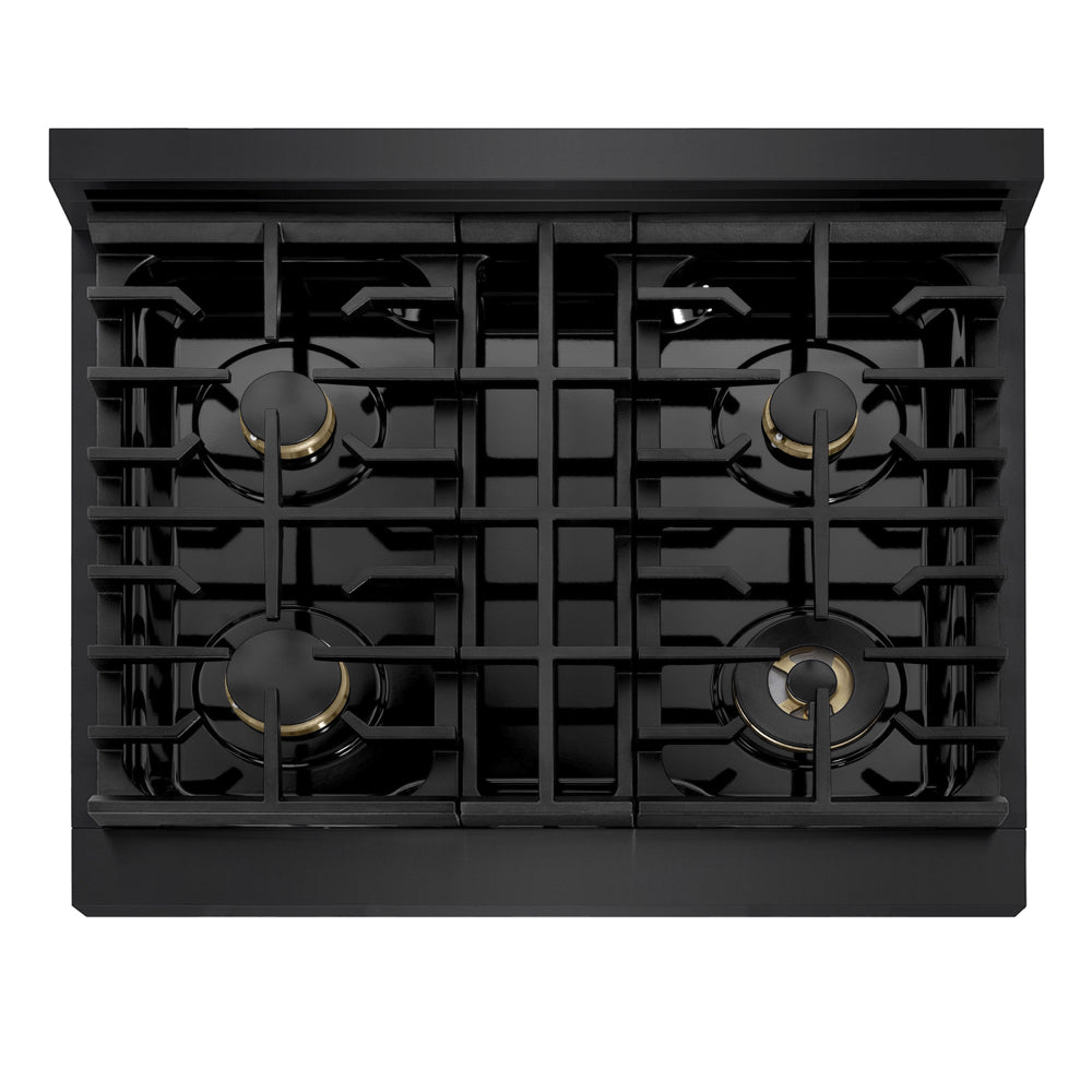 ZLINE Marino 30-inch range in black stainless steel MGRB-BR-30, from above