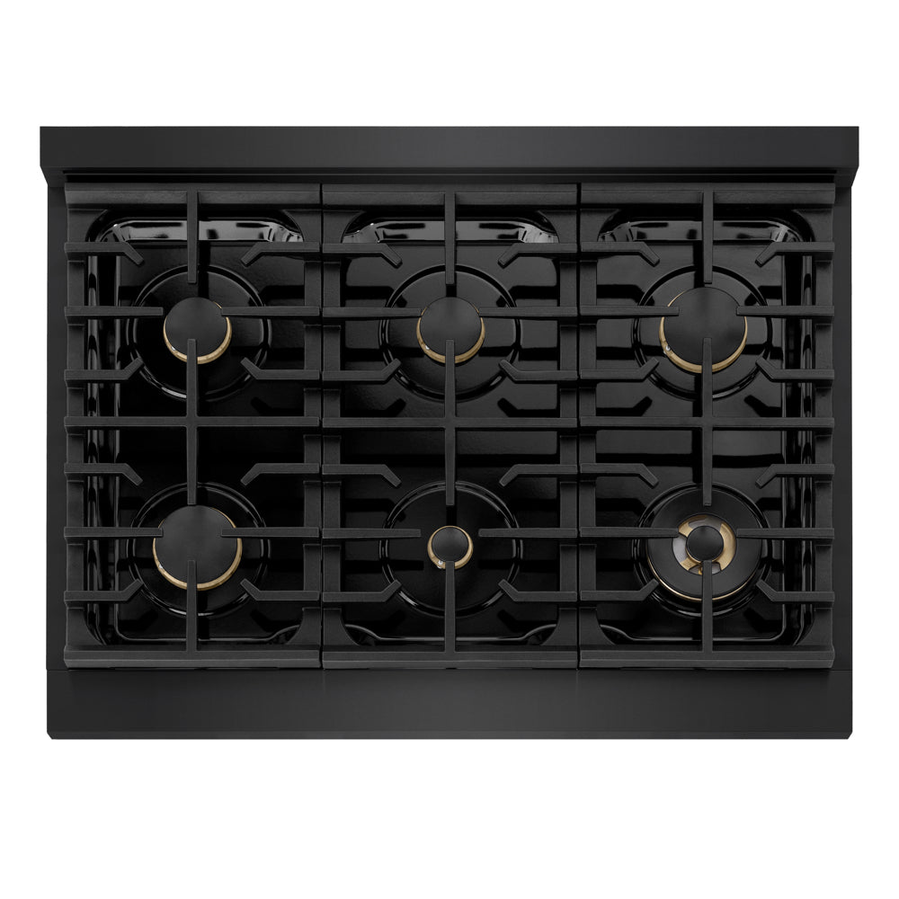 ZLINE Marino 36-inch range in black stainless steel MGRB-BR-36, from above