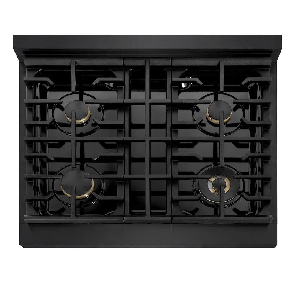 ZLINE Autograph Edition Marino 30-inch range in black stainless steel and champagne bronze accents MGRBZ-30-CB, from above