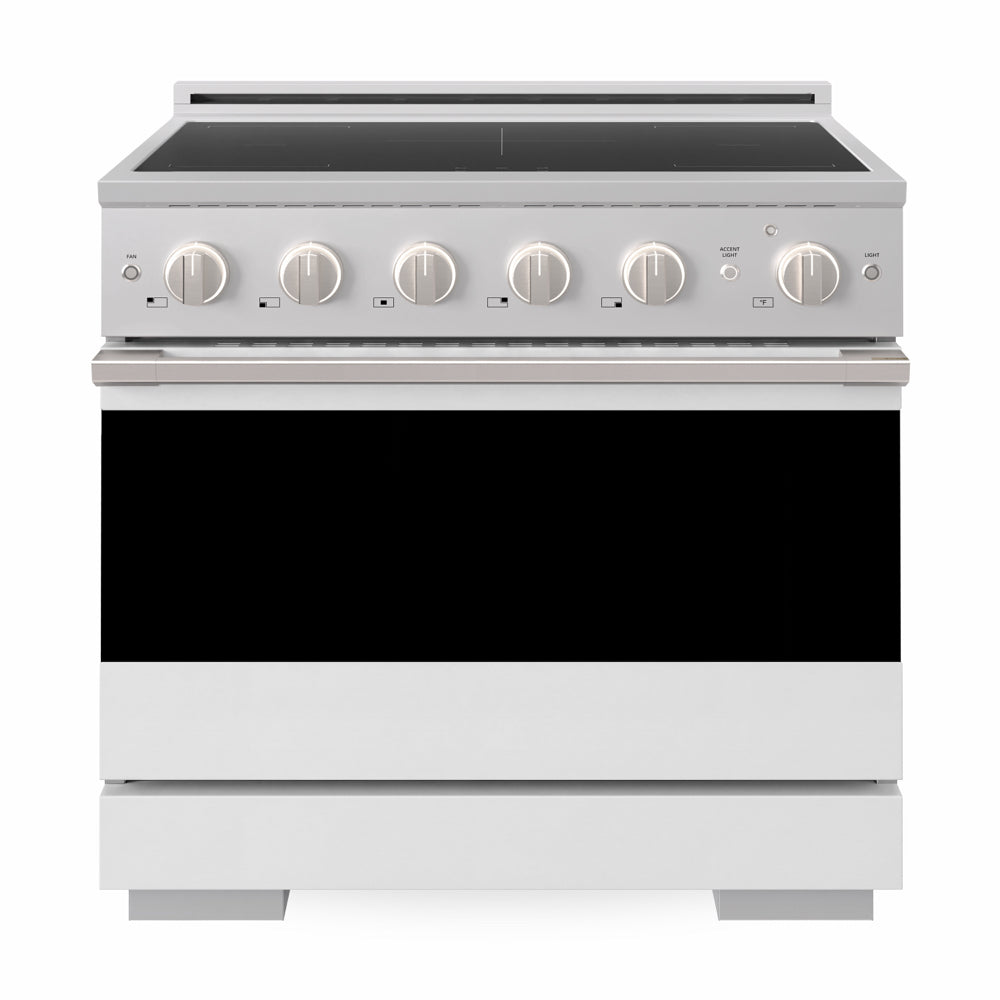 ZLINE Marino 36-inch range in stainless steel with white matte door MINR-WM-36, front view