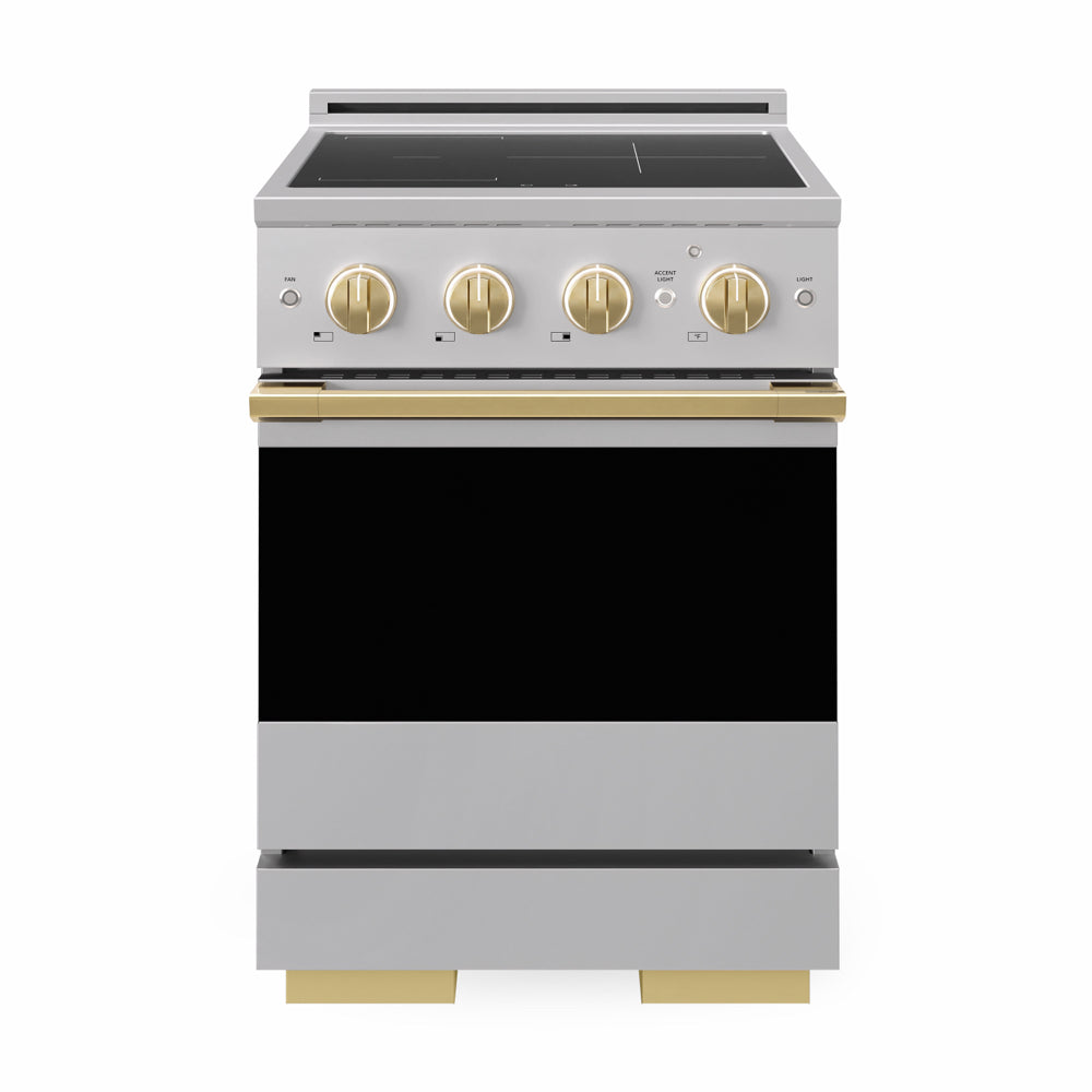 ZLINE Autograph Edition Marino 24-inch range in stainless steel and polished gold accents MINRZ-24-G, front view