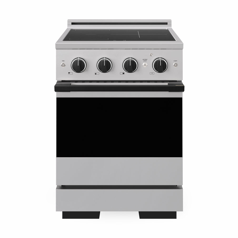 ZLINE Autograph Edition Marino 24-inch range in stainless steel and matte black accents MINRZ-24-MB, front view