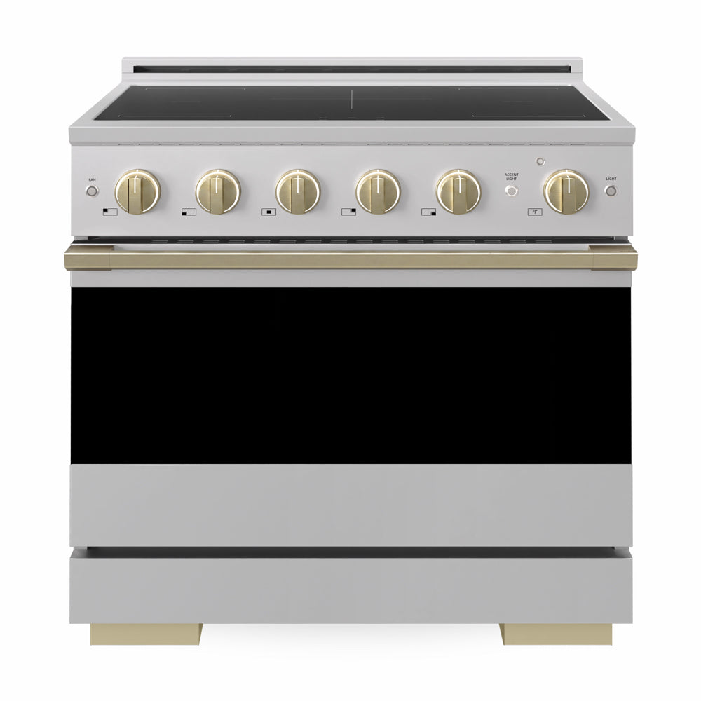 ZLINE Autograph Edition Marino 36-inch range in stainless steel and champagne bronze accents MINRZ-36-CB, front view
