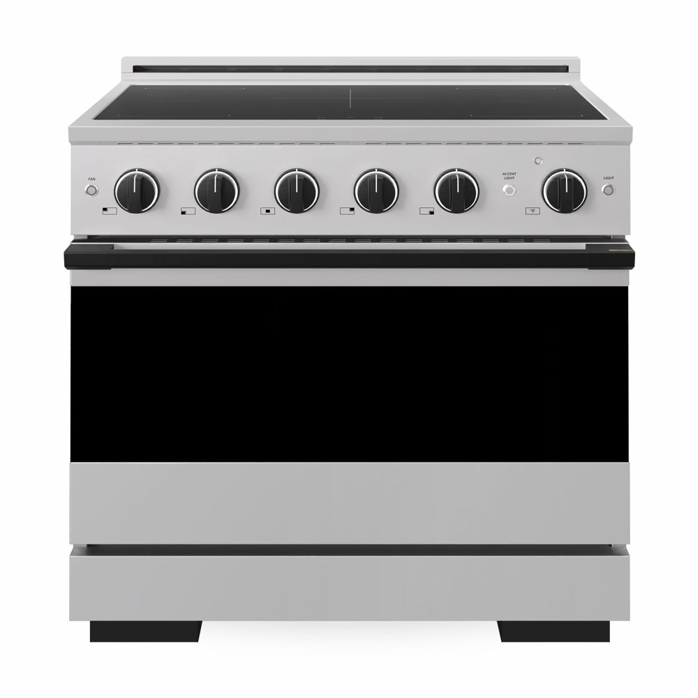 ZLINE Autograph Edition Marino 36-inch range in stainless steel and matte black accents MINRZ-36-MB, front view