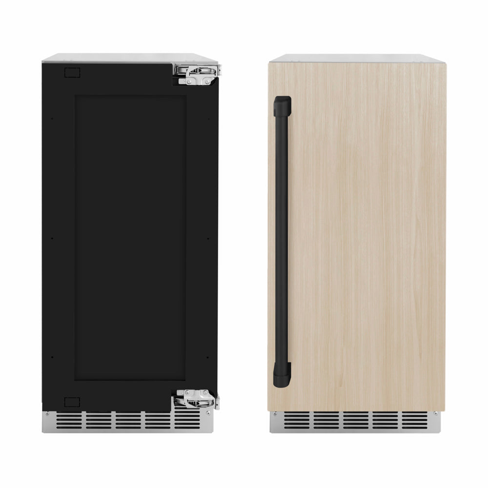 ZLINE Autograph Edition Touchstone 15-inch ice maker, panel ready and matte black accents INGDPZ-15-MB, front view