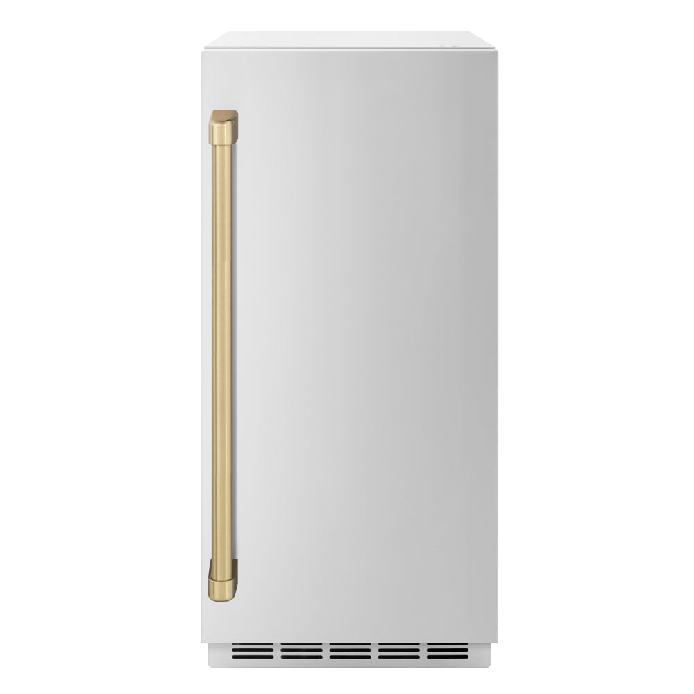 ZLINE Autograph Edition Touchstone 15-inch ice maker in stainless steel and champagne bronze accents INGDZ-ST-15-CB