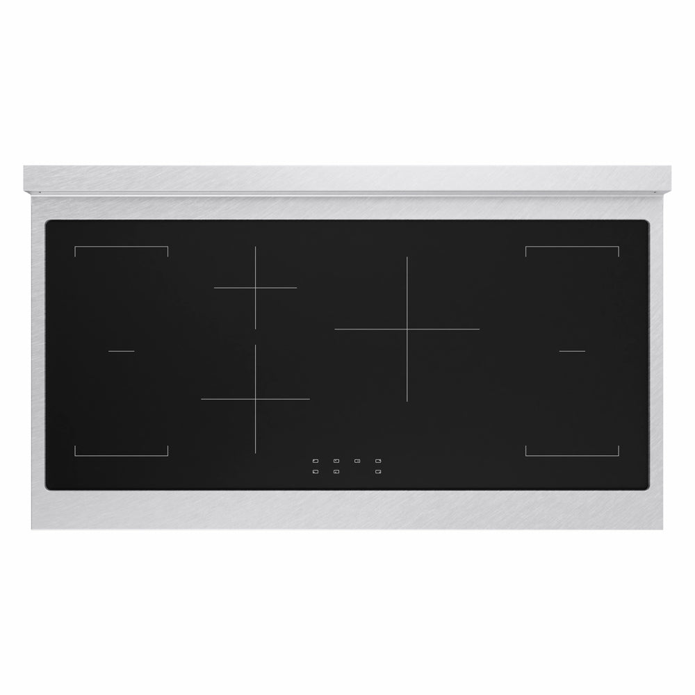 ZLINE Autograph Edition Paramount 48-inch range in satin stainless steel with black matte door and champagne bronze accents SINRSZ-BLM48-CB, from above