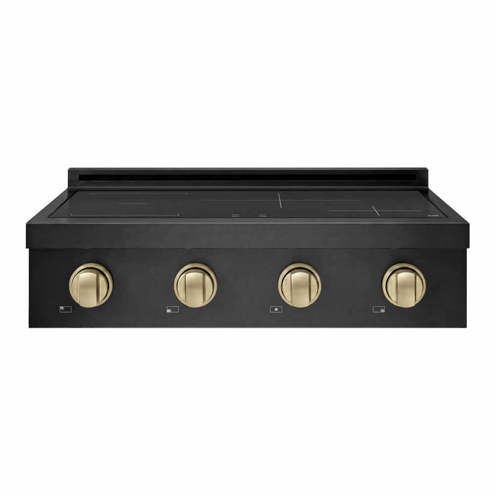 ZLINE Autograph Edition Paramount 30-inch rangetop in black stainless steel and champagne bronze accents SINRTBZ-30-CB, front view