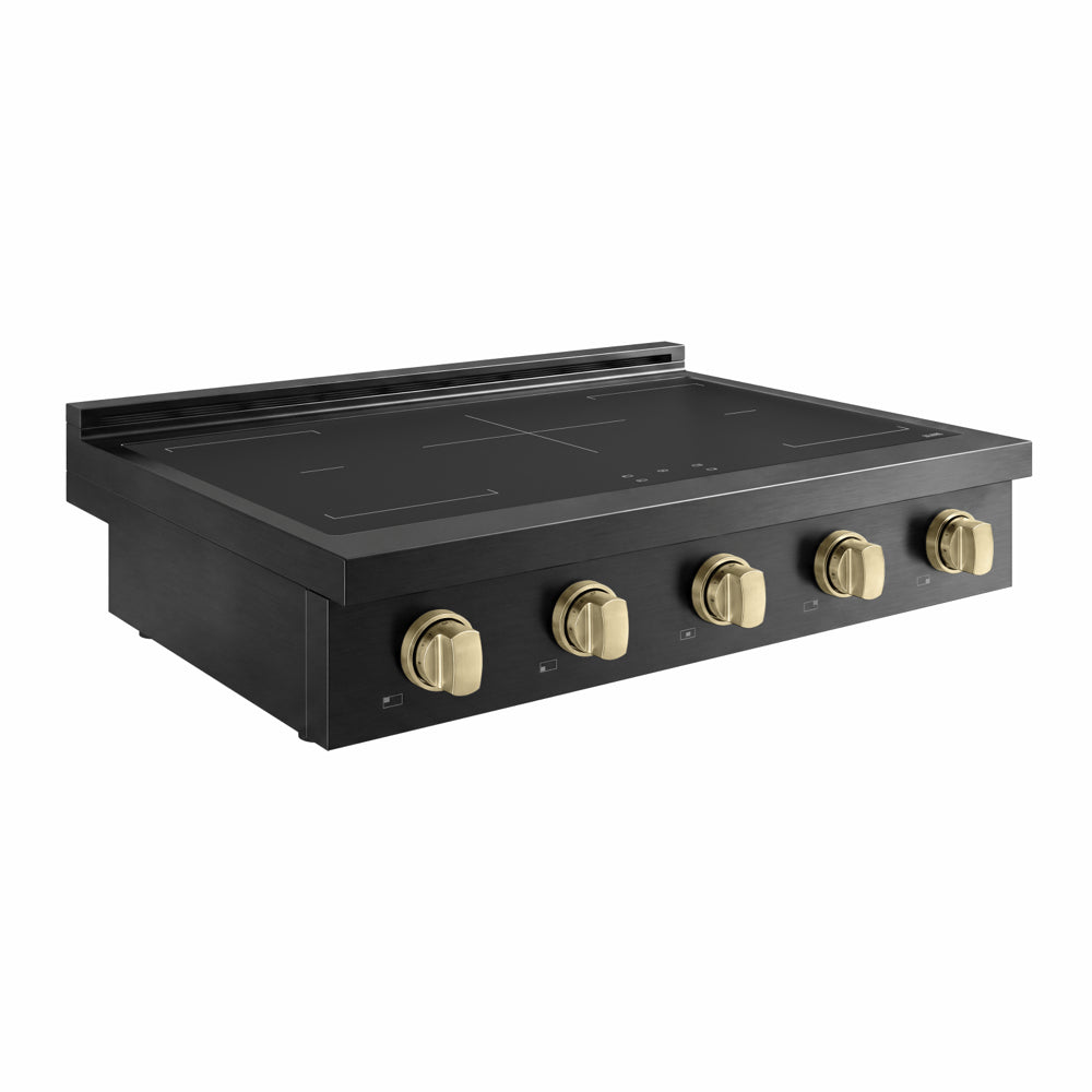 ZLINE Autograph Edition Paramount 36-inch rangetop in black stainless steel and champagne bronze accents SINRTBZ-36-CB, from above