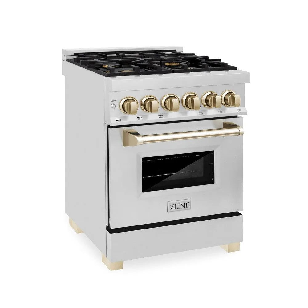 ZLINE Autograph Edition Legacy 24-inch range in stainless steel and polished gold accents RAZ-24-G