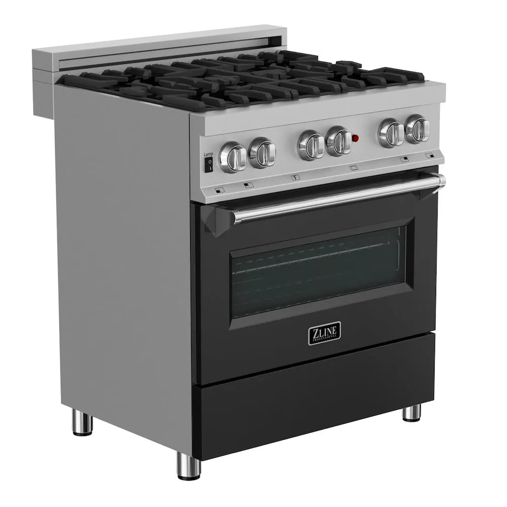 ZLINE Legacy 30-inch range in satin stainless steel with black matte door RAS-BLM-30