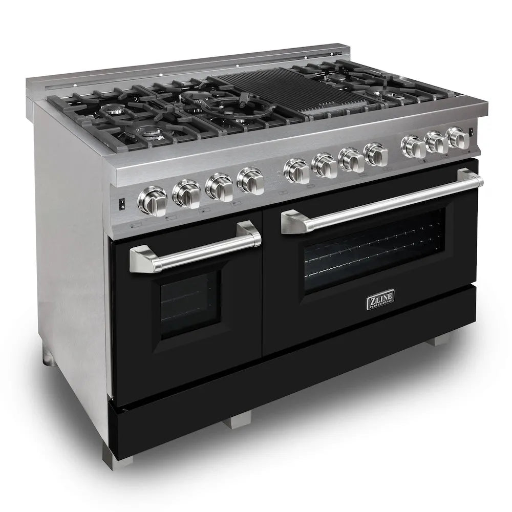ZLINE Legacy 48-inch range in satin stainless steel with black matte door RAS-BLM-48