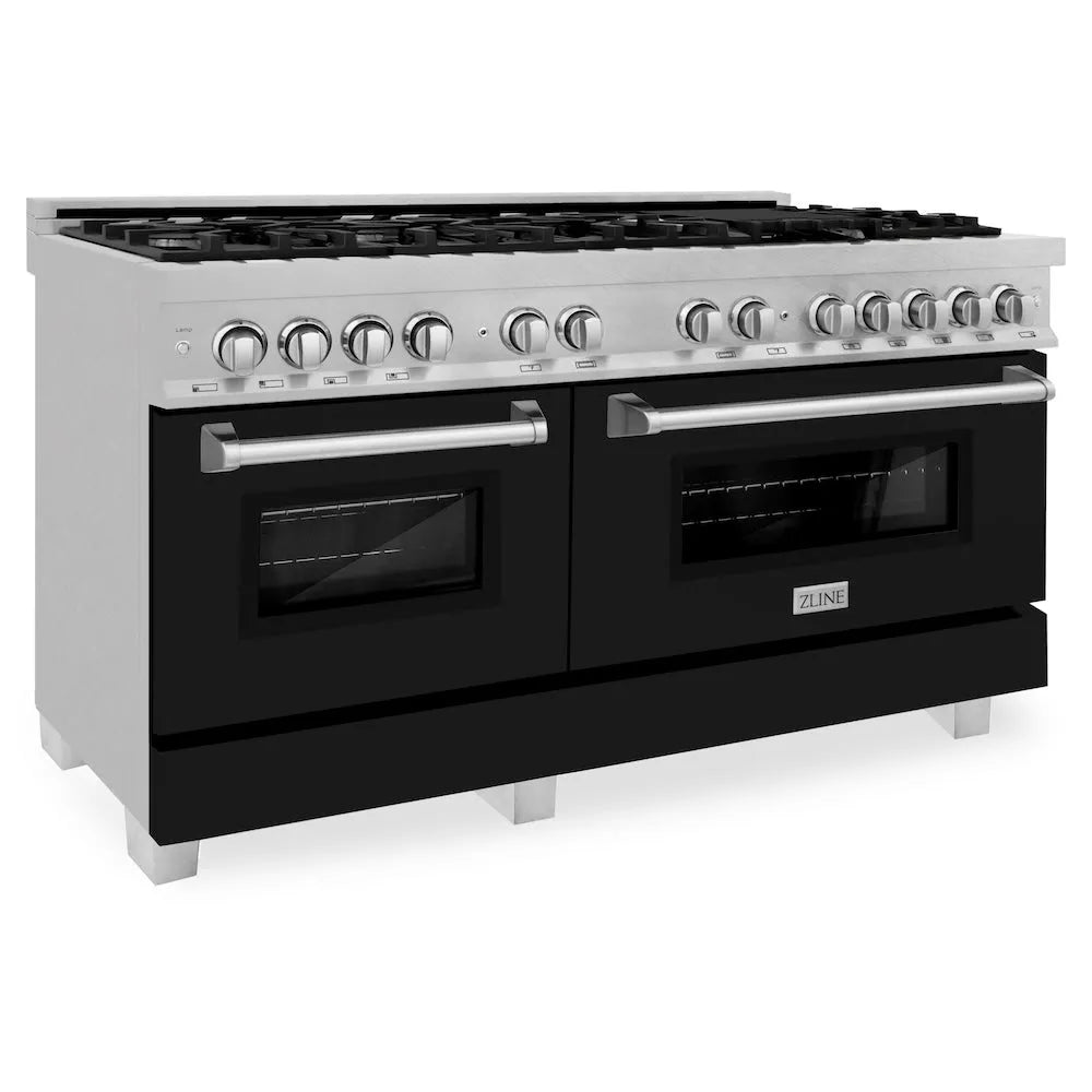 ZLINE Legacy 60-inch range in satin stainless steel with black matte door RAS-BLM-60