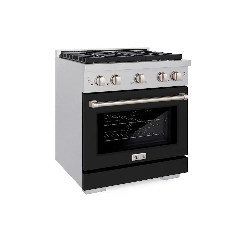 ZLINE Paramount 30-inch range in satin stainless steel with black matte door SDRS-BLM-30