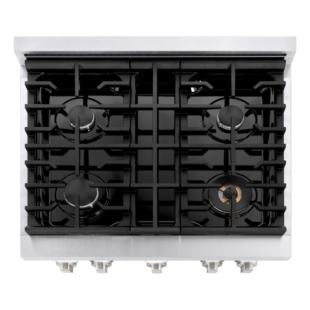 ZLINE Paramount 30-inch range in satin stainless steel with black matte door SDRS-BLM-30, from above