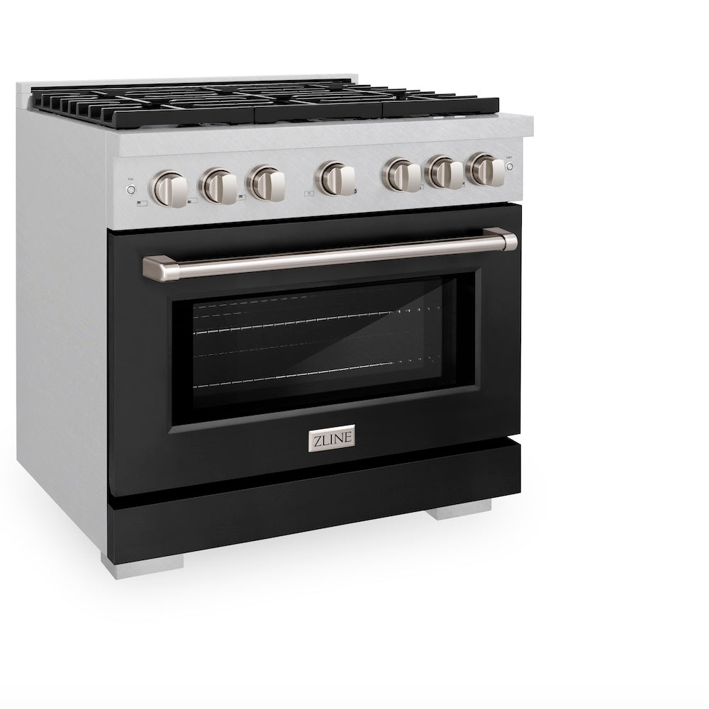 ZLINE Paramount 36-inch range in satin stainless steel with black matte door SDRS-BLM-36, view 5