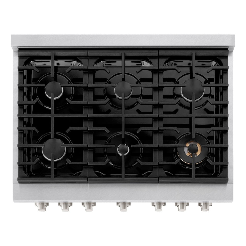 ZLINE Paramount 36-inch range in satin stainless steel with black matte door SDRS-BLM-36, from above