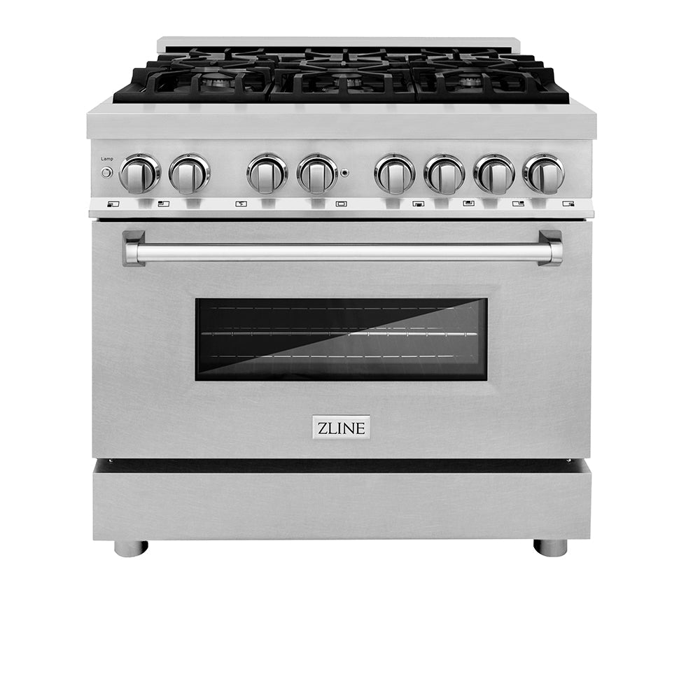 ZLINE Legacy 36-inch range in stainless steel with satin stainless steel door RA-SN-36, front view