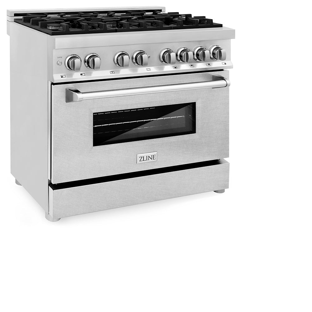 ZLINE Legacy 36-inch range in stainless steel with satin stainless steel door RA-SN-36, side view