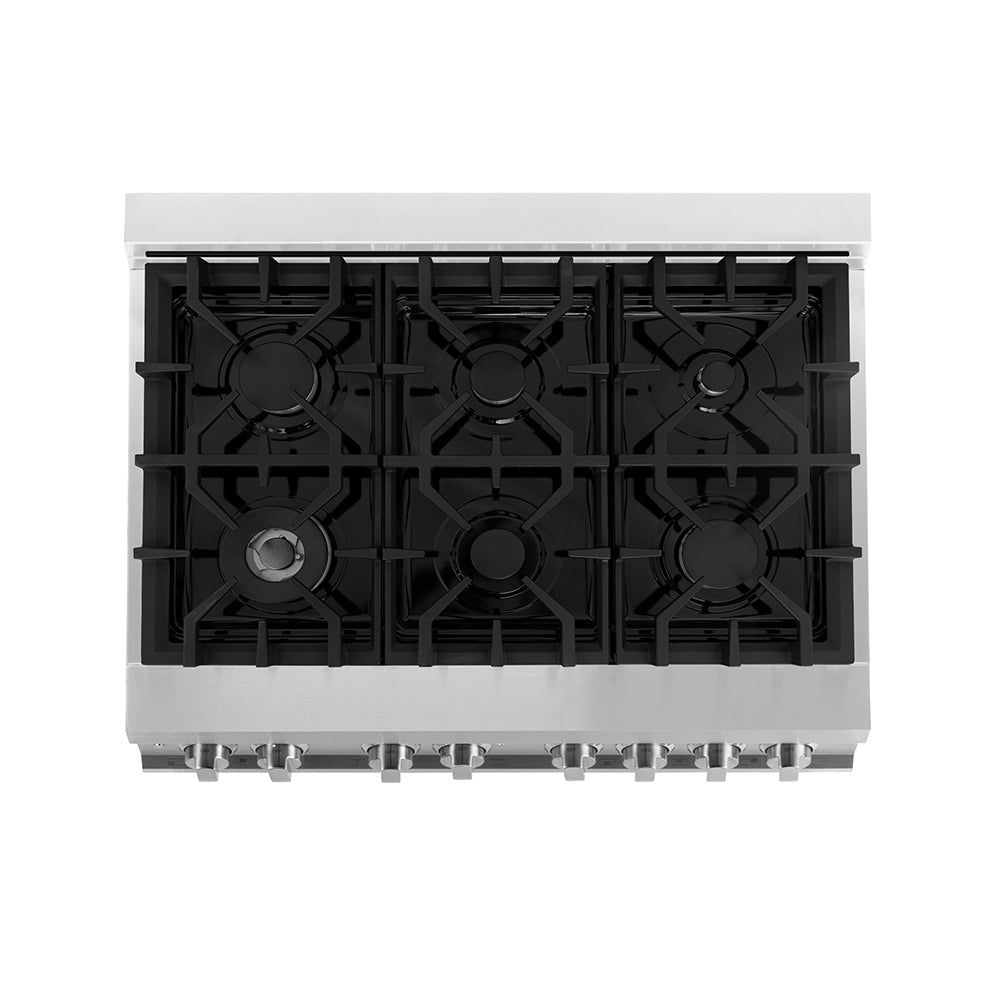 ZLINE Legacy 36-inch range in stainless steel with satin stainless steel door RA-SN-36, from above