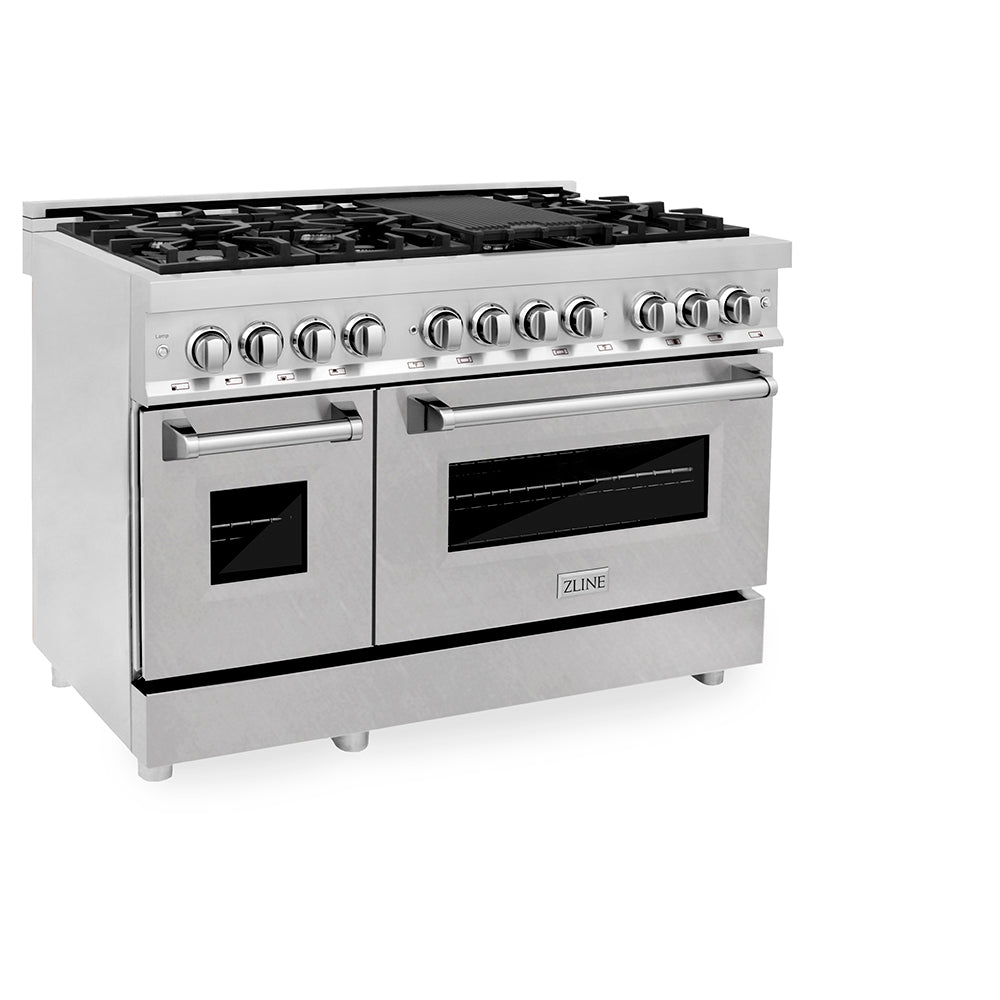 ZLINE Legacy 48-inch range in stainless steel with satin stainless steel door RA-SN-48, side view