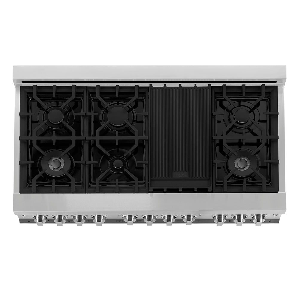 ZLINE Legacy 48-inch range in stainless steel with satin stainless steel door RA-SN-48, from above