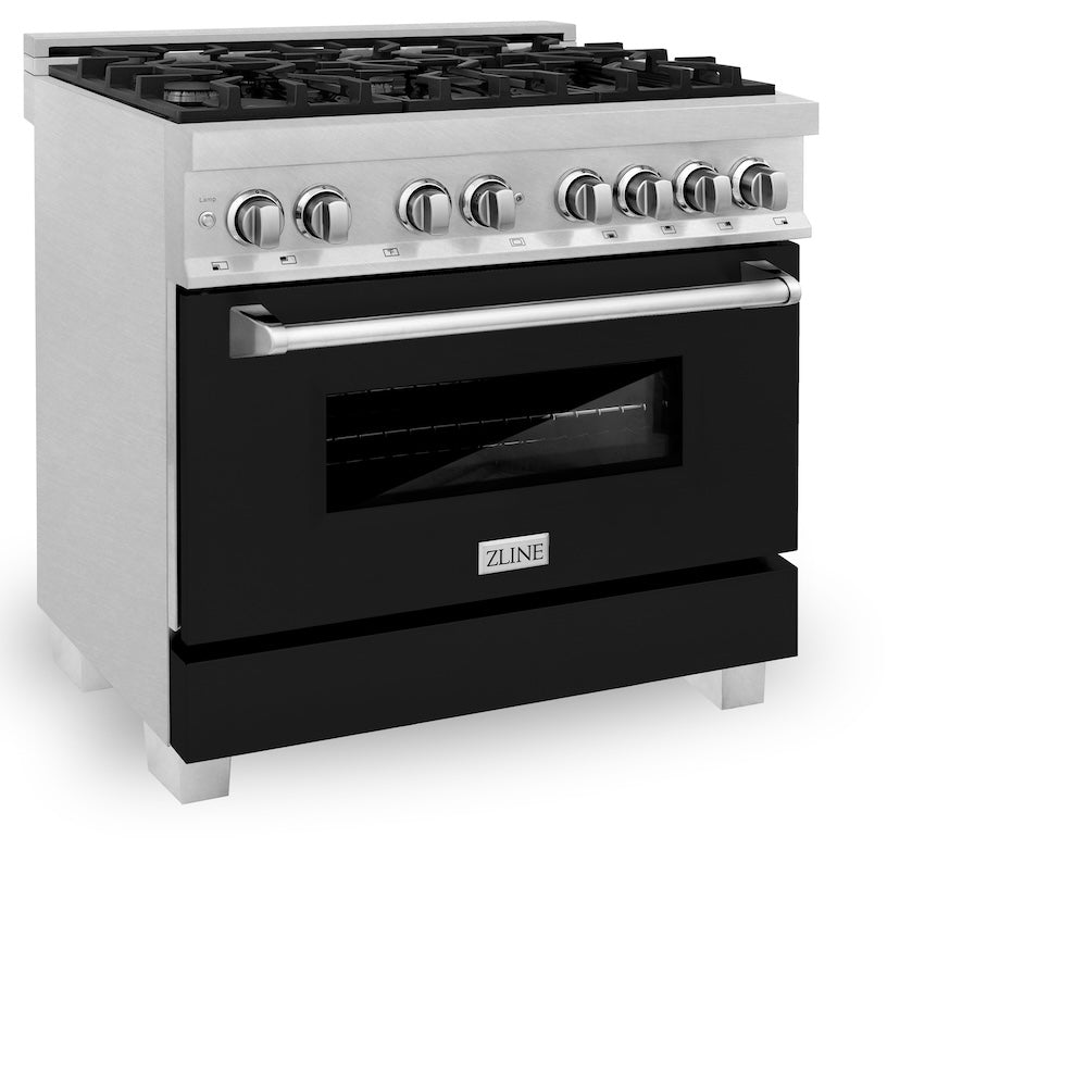ZLINE Legacy 36-inch range in satin stainless steel with black matte door RAS-BLM-36, view 5