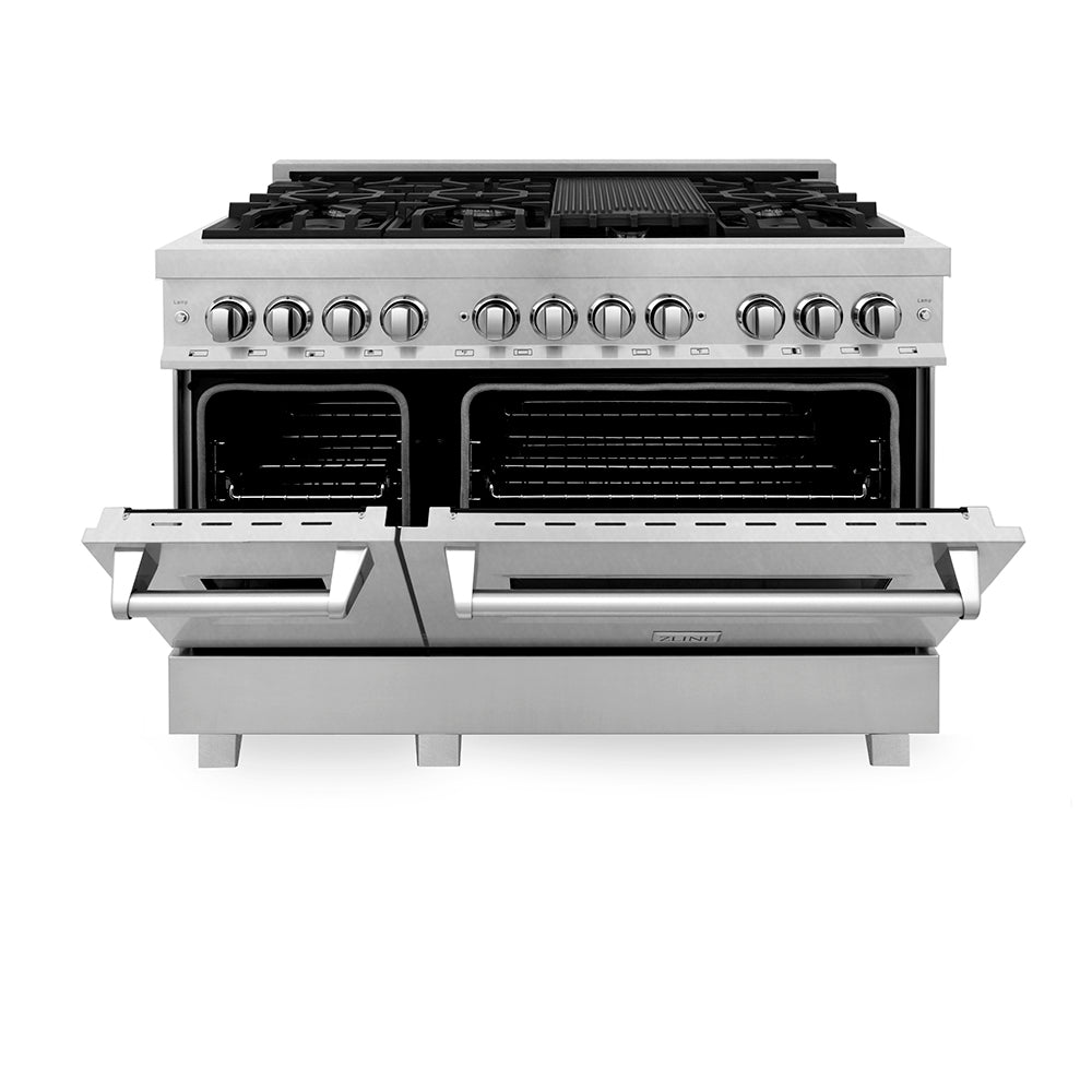ZLINE Legacy 48-inch range in satin stainless steel RAS-SN-48, front view