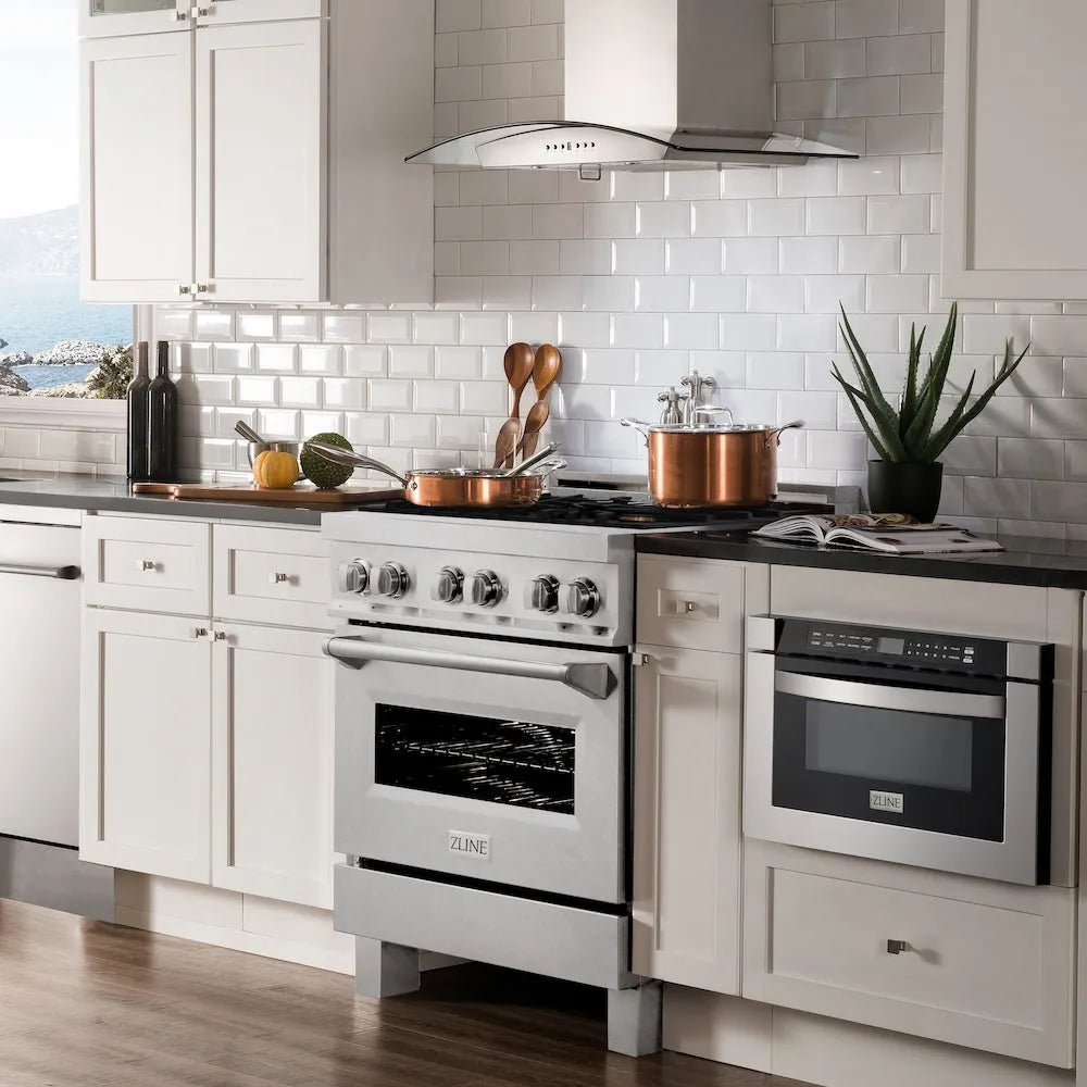 ZLINE Legacy 30-inch range in satin stainless steel RAS-SN-BR-30, side view