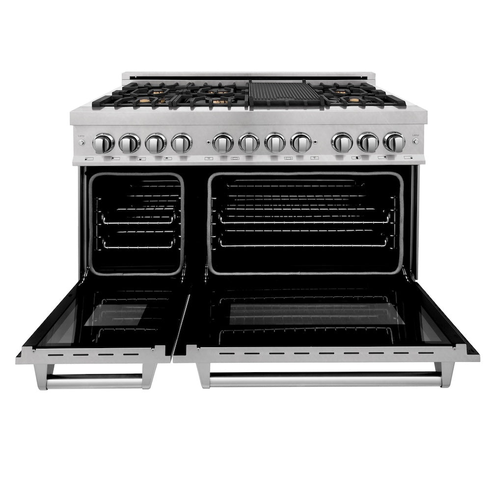 ZLINE Legacy 48-inch range in satin stainless steel RAS-SN-BR-48, front view