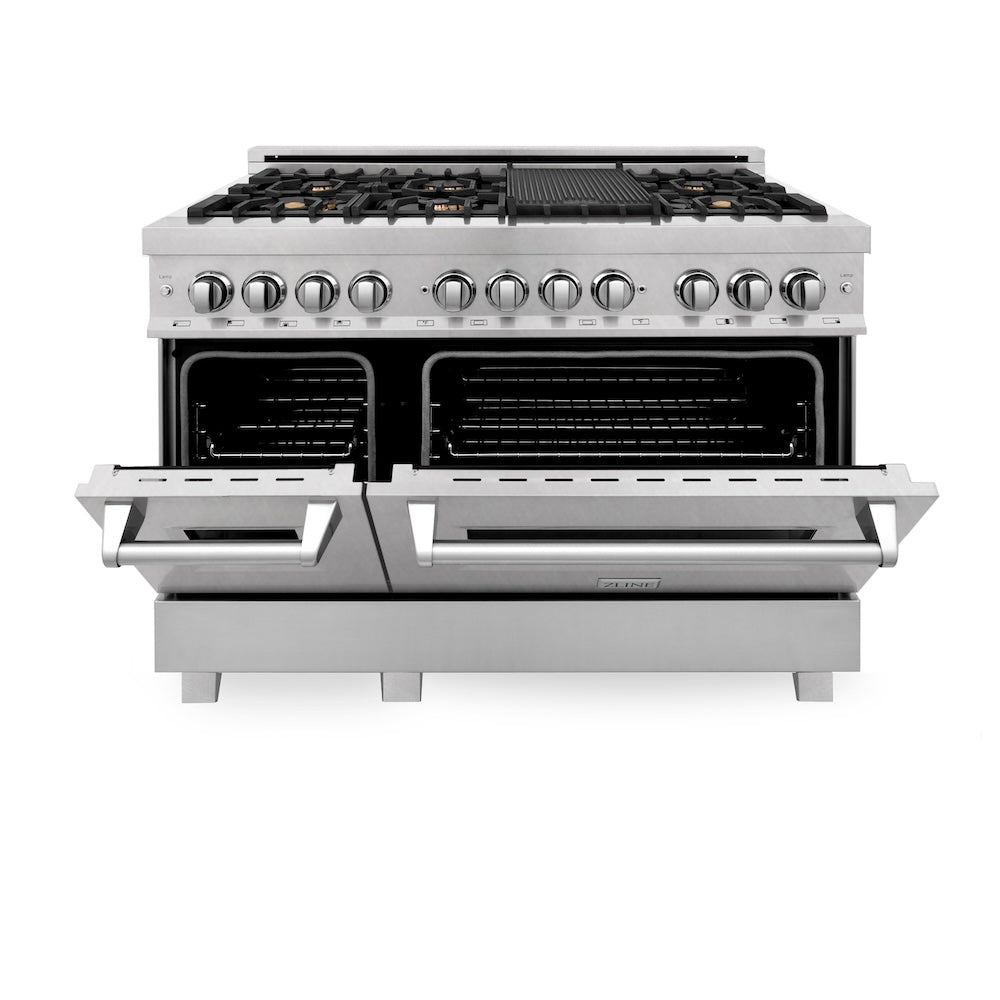 ZLINE Legacy 48-inch range in satin stainless steel RAS-SN-BR-48, front view