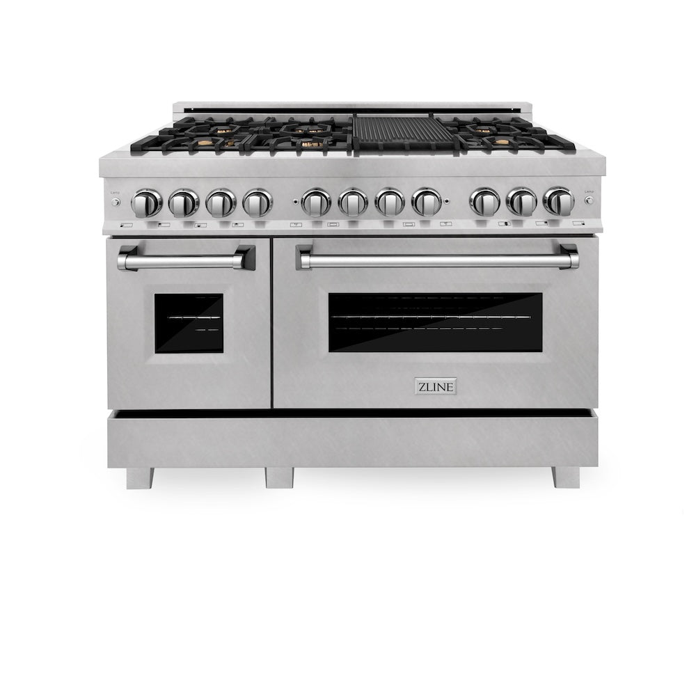 ZLINE Legacy 48-inch range in satin stainless steel RAS-SN-BR-48, front view