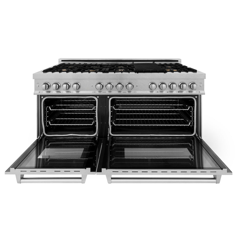 ZLINE Legacy 60-inch range in satin stainless steel RAS-SN-BR-60, front view