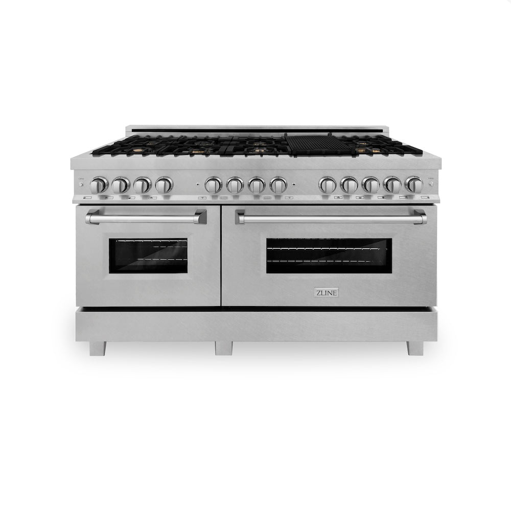 ZLINE Legacy 60-inch range in satin stainless steel RAS-SN-BR-60, front view