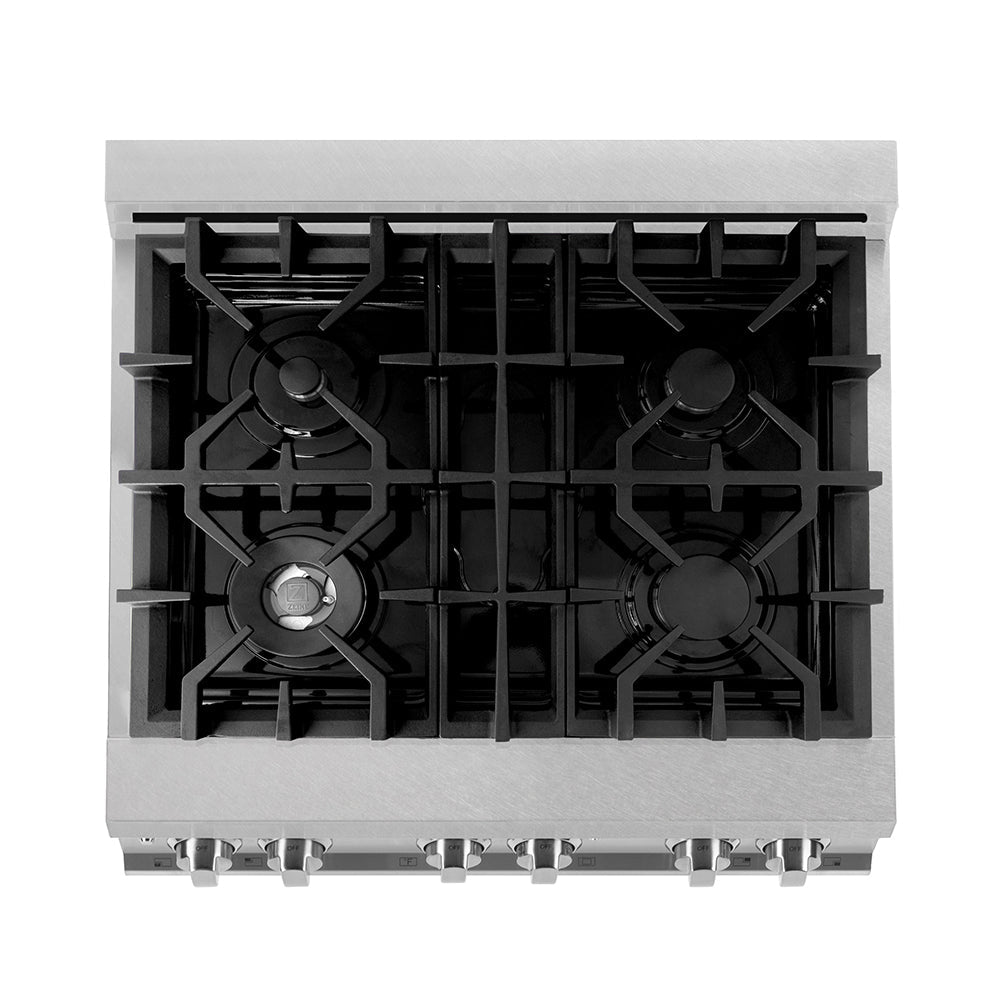 ZLINE Legacy 30-inch range in satin stainless steel with white matte door RAS-WM-30, from above
