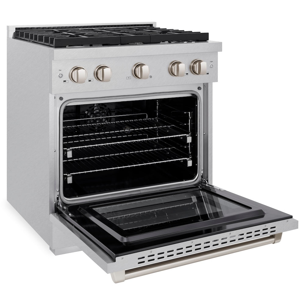 ZLINE Paramount 30-inch range in satin stainless steel SDRS-30, door open