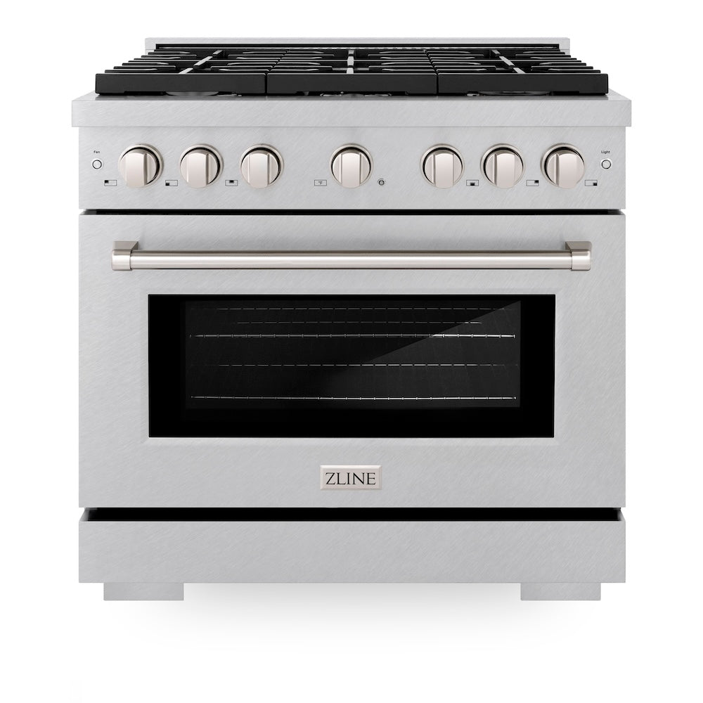 ZLINE Paramount 36-inch range in satin stainless steel SDRS-36, front view