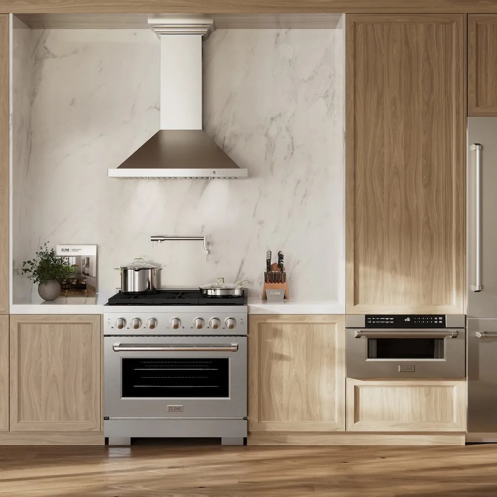ZLINE Paramount 36-inch range in satin stainless steel SDRS-36, front view