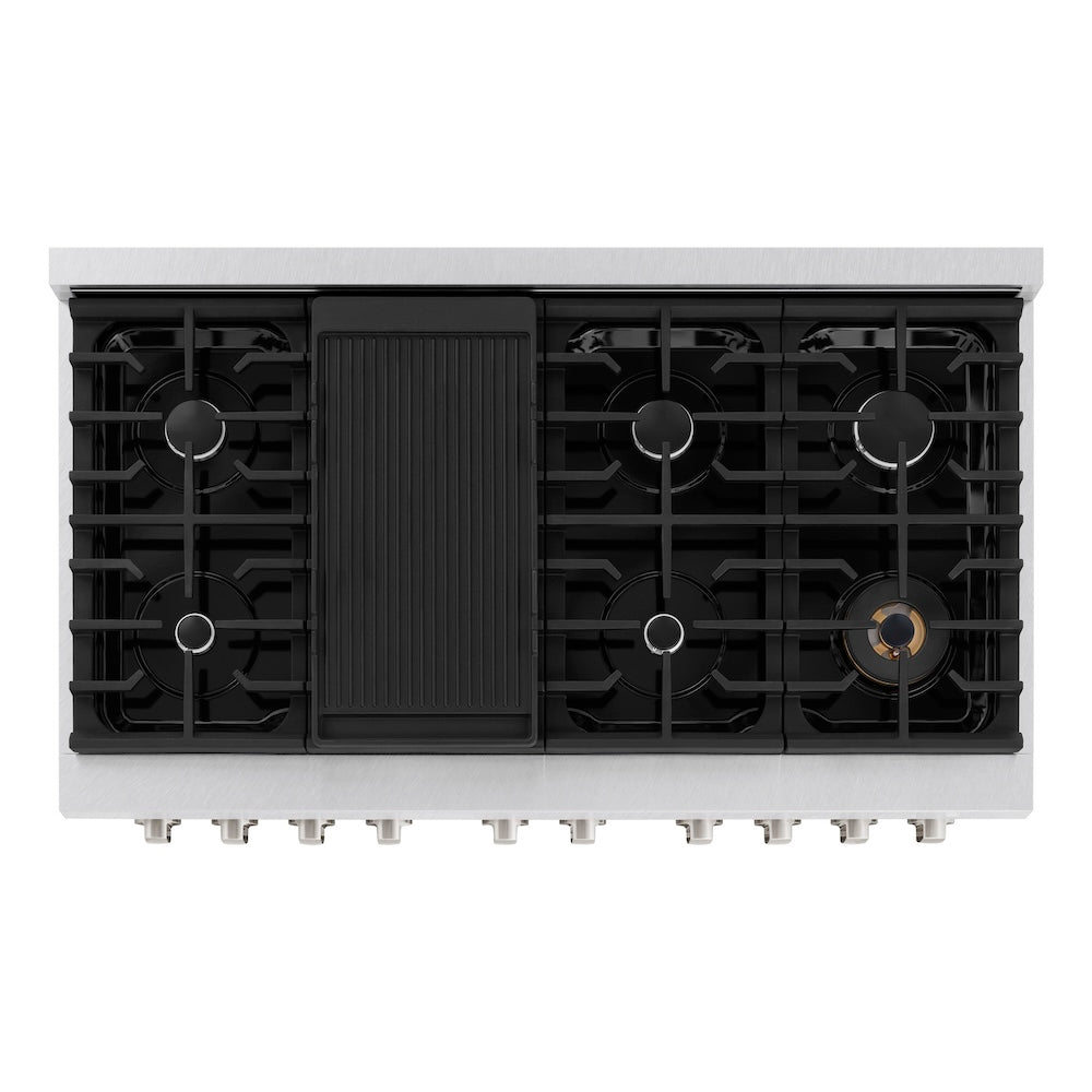 ZLINE Paramount 48-inch range in satin stainless steel SDRS-48, from above