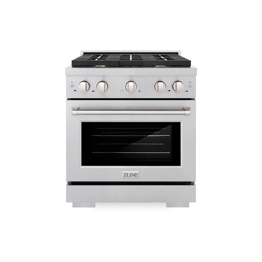 ZLINE Paramount 30-inch range in satin stainless steel SDRS-BR-30, front view