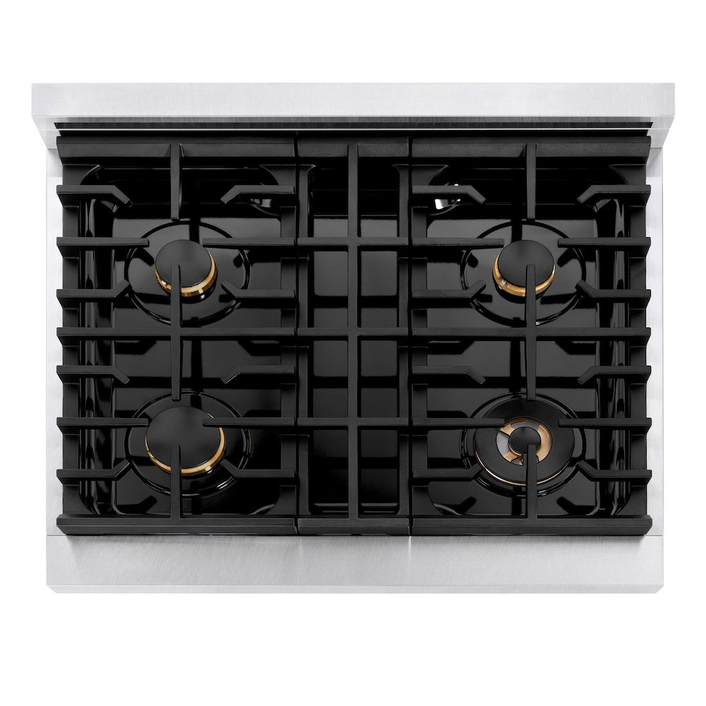 ZLINE Paramount 30-inch range in satin stainless steel SDRS-BR-30, from above