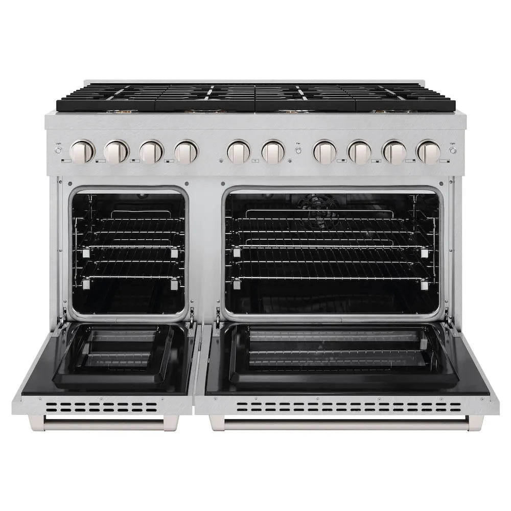 ZLINE Paramount 48-inch range in satin stainless steel SDRS-BR-48, front view